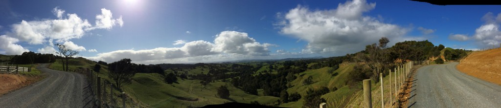 Der Ausblick nach einem langen Anstieg auf einem Kiesweg (und einem misslungenen Ausflug zu den Waipu Caves, die überflutet waren) - das belohnt!